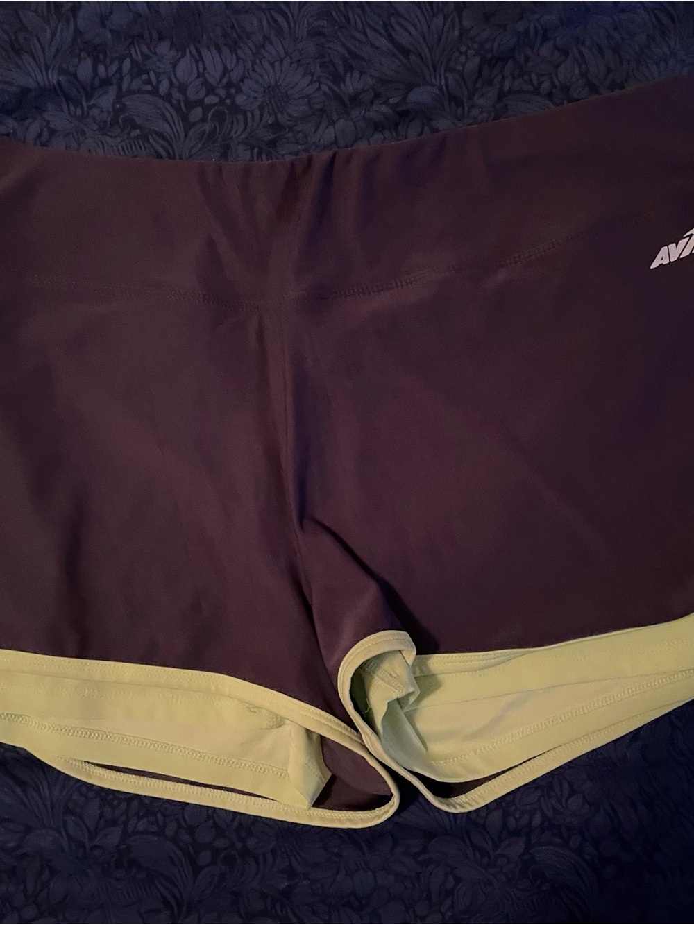 Avia Women's Two-Tone Athletic Shorts in Plum and Pale Yellow